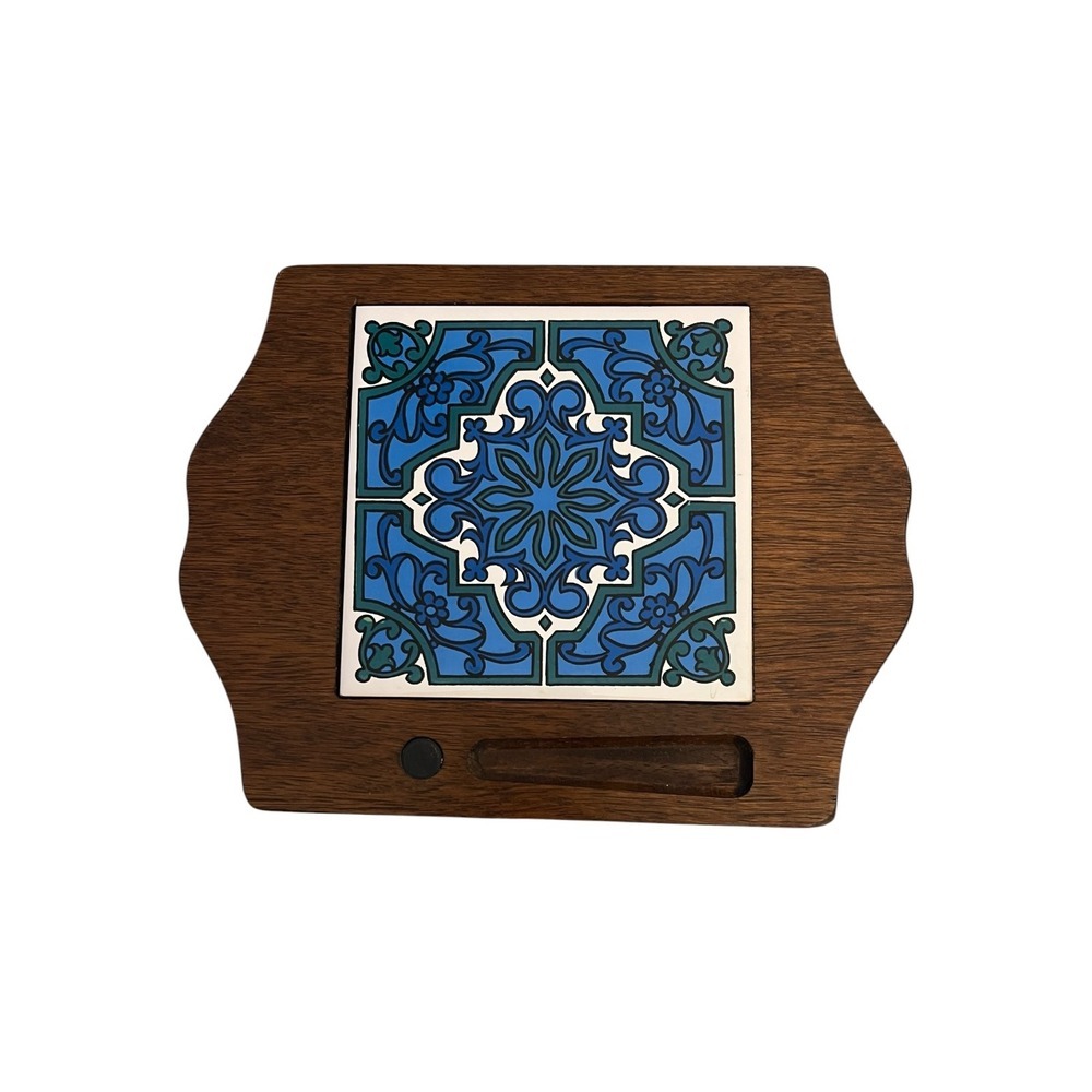 Vintage Imperial International Hand Carved Hardwood Cheese Board w/ Ceramic Tile